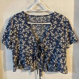 Zara blue flowered tie up top